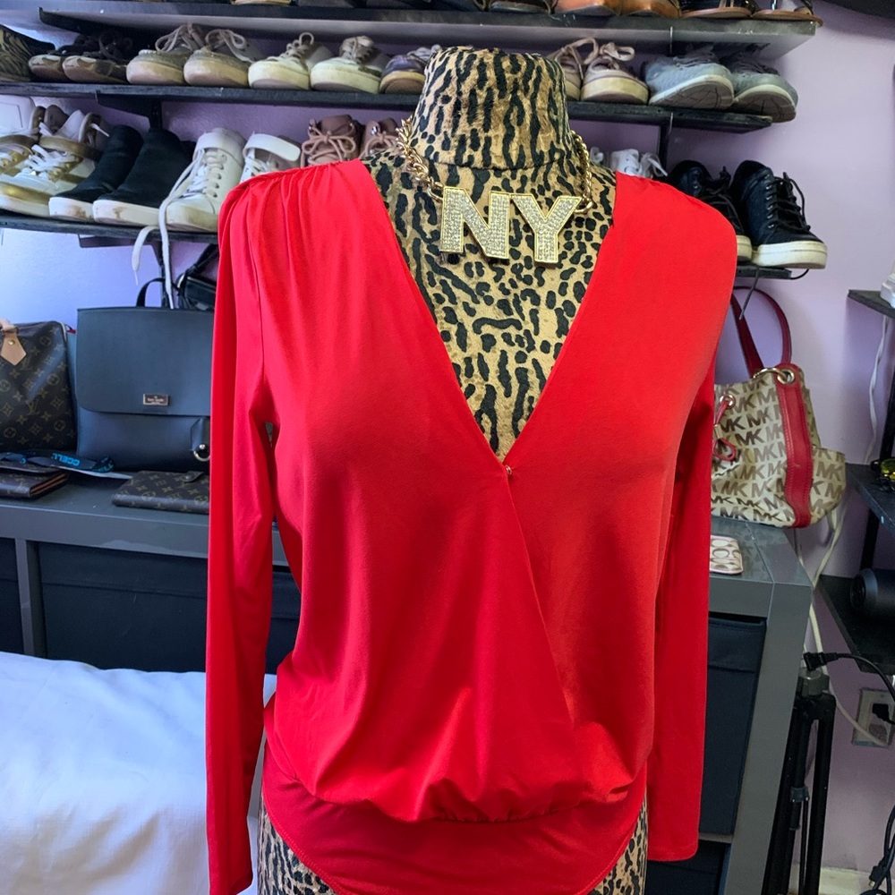 BCBG red low cut body suit